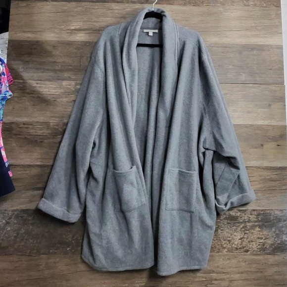 Woman Within Sweaters - Woman Within Gray Fleece Open Front Cardigan size 6X Plus